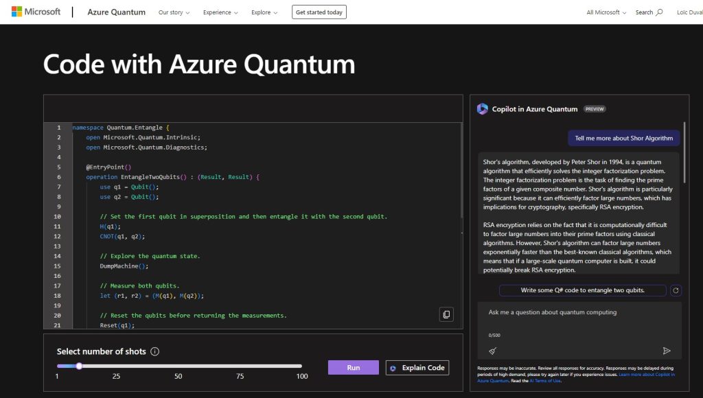 Copilot in Azure Quantum est disponible gratuitement et comprend un éditeur de code intégré, un simulateur quantique, une compilation de code transparente, et des capacités de requête et de visualisation des données.