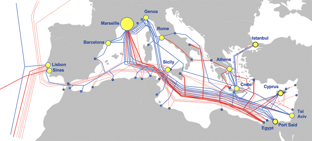 Câbles sous-marins actifs et programmés en Méditerranée
(2024 -2027)